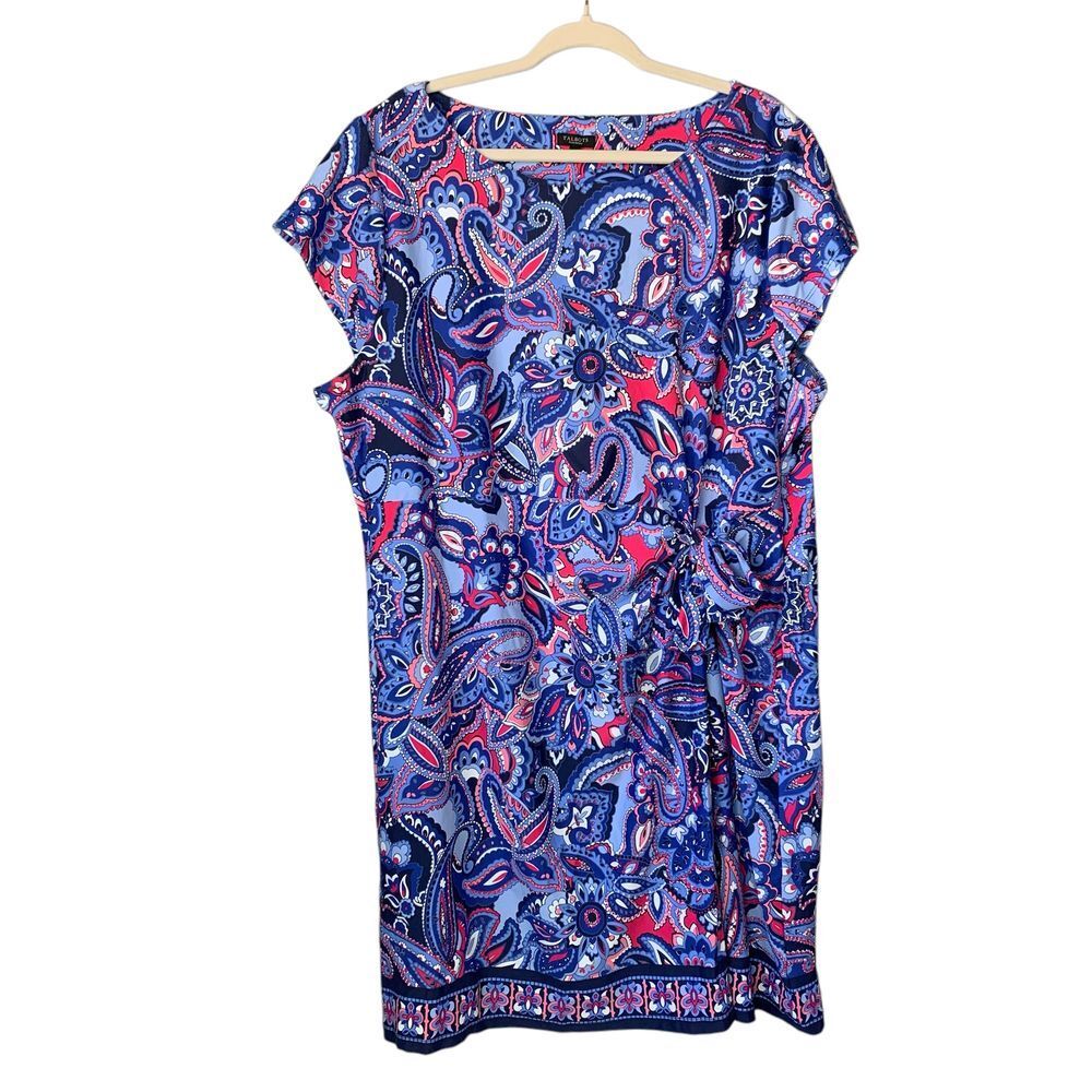Talbots Plus Petite blue & pink paisley stretch dress with cap sleeve. Size 3Xp